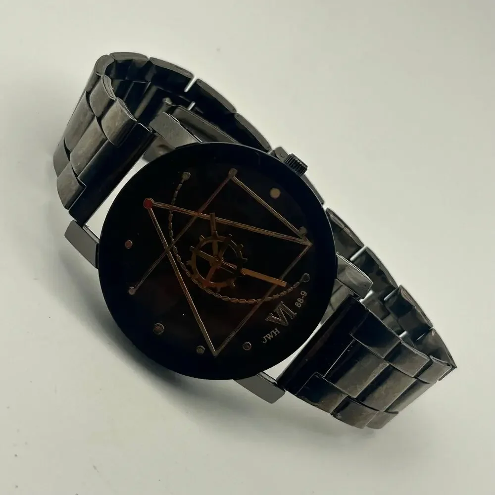 JWH Geometric Watch Black and Gold Tone Face Working New Battery